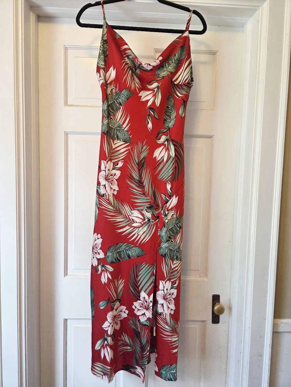 Paper Heart Red Tropical Floral Cowl Neck Slip Midi Dress Medium